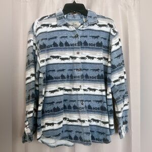 RedHead For Her Blue Bear Wildlife Flannel Shirt Jacket L